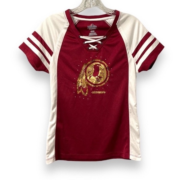 Washington Redskins V-Neck Top Women’s Size Small Rhinestone Laces Commanders - Picture 1 of 12